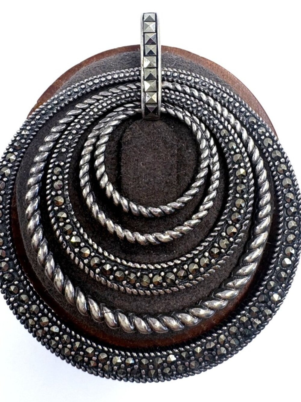 VTG Sterling Silver 925 Marcasite Concentric Circle Pendant Size 2.25" Length